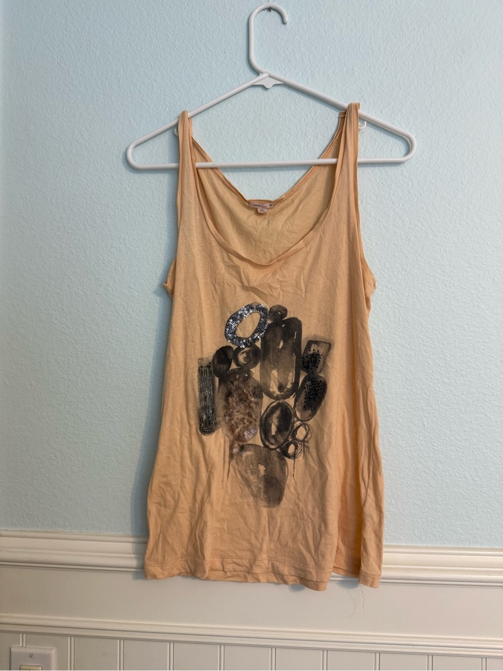 J. Crew Peach Scoop-Neck Tank with Abstract Black Print